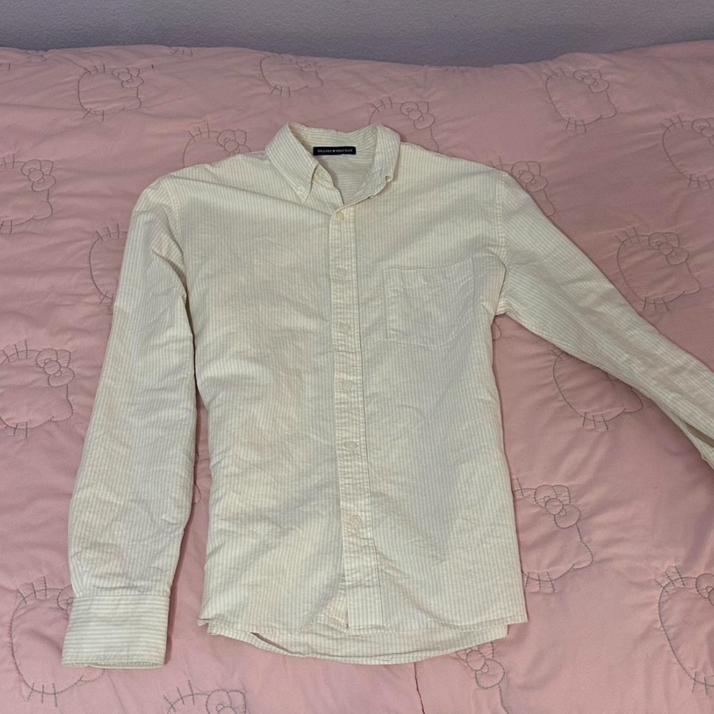 Brandy Melville Men's Light Yellow Button Down Shirt